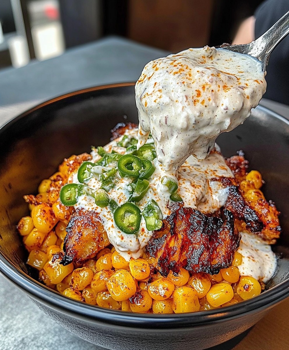 Grilled Chicken Bowl with Corn, Jalapeños, and Creamy Sauce